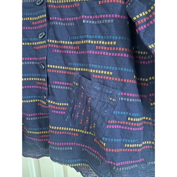 HABITAT Peruvian Ruch Collar Shirt Shacket Navy Blue Multicolor Stripe - Sz S - Picture 3 of 5